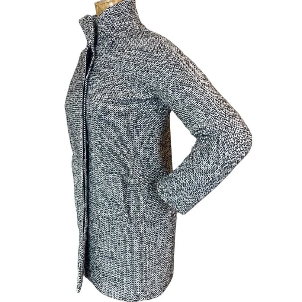 J. Crew Factory Wool Blend Tweed City Pea Coat Sz 00 Black White #246G - Picture 6 of 11